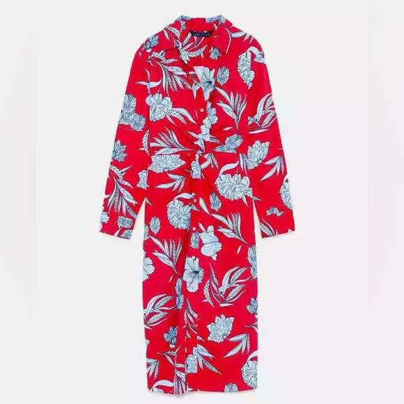 Zara Dresses & Skirts - ZARA Long Sleeve Flattering Twist Front Floral Midi Dress Women’s Size Large